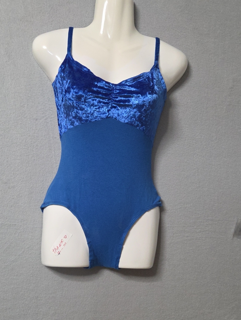 Vintage Royal Blue Velvet Dance Wear Leotard - Made in USA - Size MA.